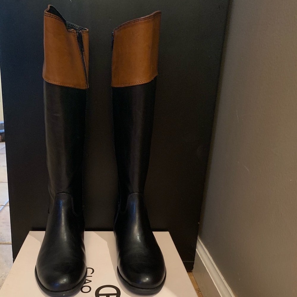 Brand new Black/Brown leather high boots